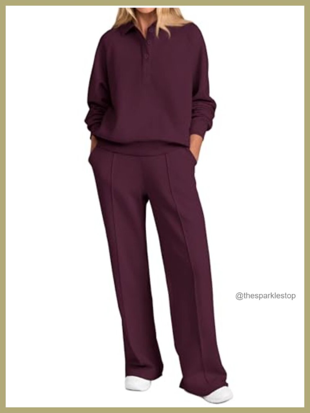 Women's 2 Piece Sweatsuit Set Quarter Button Sweatshirt Wide Leg Sweatpants